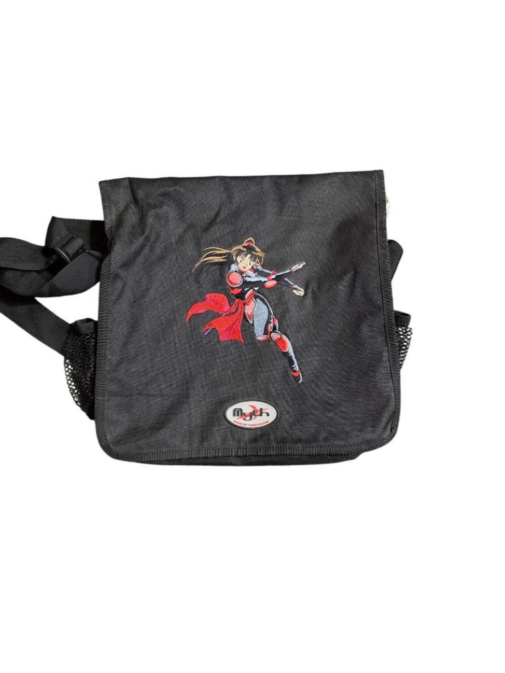 InuYasha Black Nylon Messenger Bag With Adjustable Strap And Multiple Compartmen